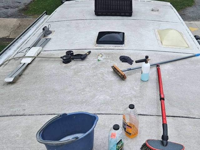 Maintenance work being done on an RV