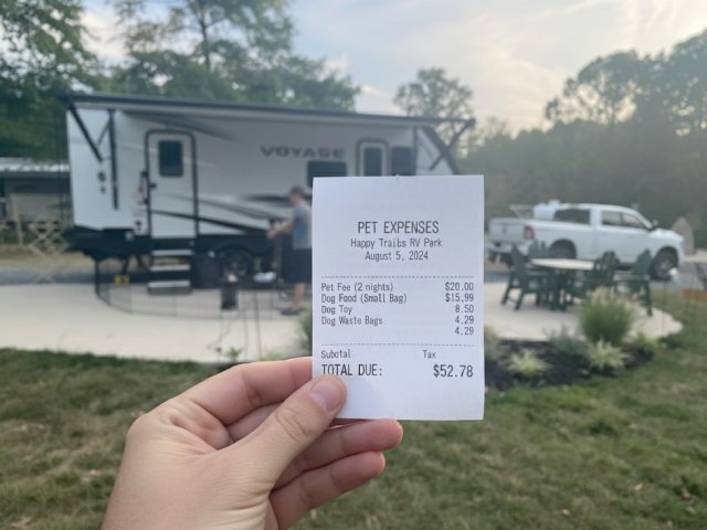 Pet travel receipt for traveling with pets in an RV