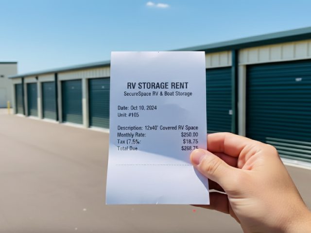 Storage cost receipt on an RV
