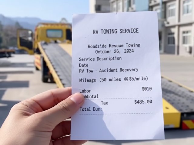 Towing truck receipt on an RV